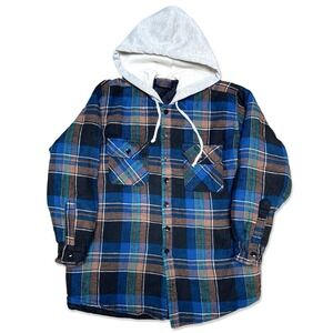 VTG 90s Woodland Insulated Flannel Shirt Long Sleeve Hooded Size L Mens Plaid